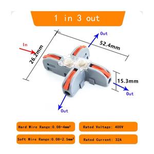 Elektrischer Schnellkabel-Kabelst ecker Universal-Steck hebel spleiß verbinder Drahtleiter-Anschluss blöcke, 1 in <span class=keywords><strong>3</strong></span> out - Product Image 4