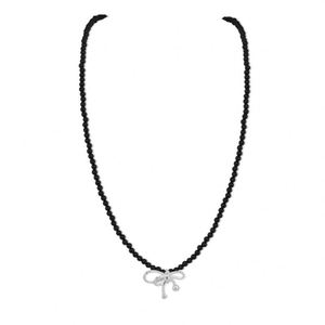 Collar con Colgante de Lazo y Cuentas de Ónix Negro en Plata de Ley 925, Diseño Único y Elegante de Dylam para Mujer - Product Image 1