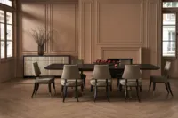Ensemble de table à manger avec chaises Apollo, table rectangulaire moderne veinée et chaises latérales rembourrées pour salle à manger