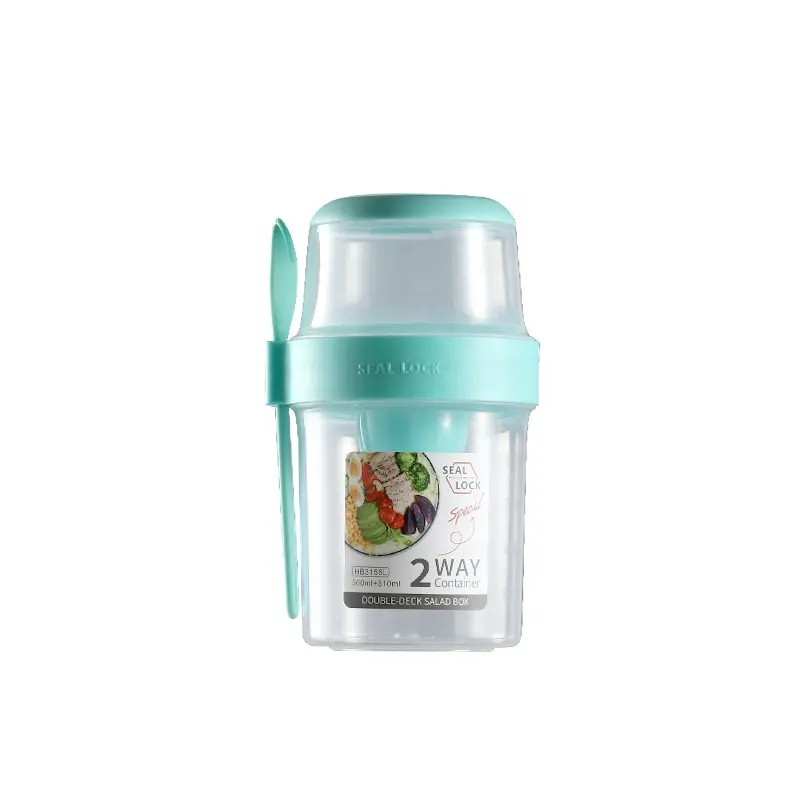 Plástico pequeno almoço crianças lanche durante a noite aveia copos iogurte recipiente com colher handle salad dressing container salad shaker copo