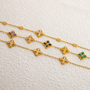 Fashion Charm <b>Bracelet</b> 18K Gold Plated <b>Clover</b> Design Bezel Setting Gift Jewelry - Product Image 2