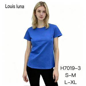 T-shirt estiva da donna HDJ, colore blu, morbida e confortevole, top casual in cotone, taglia plus, traspirante H7019-3 - Product Image 1