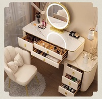 Coiffeuse avec miroir LED rose, commode de rangement en pin pour la maison, l'hôtel, l'appartement, la chambre principale