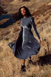 Oro caldo Mamma e Figlia del <span class=keywords><strong>Vestito</strong></span> A Maniche Lunghe Svolazzano Donna <span class=keywords><strong>Velluto</strong></span> <span class=keywords><strong>Midi</strong></span> Dress - Product Image 3