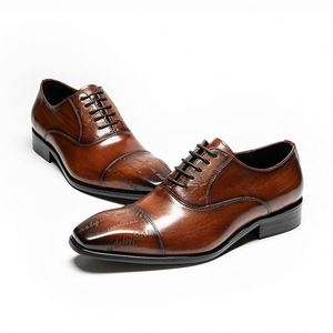 New Model Carved Oxford <b>Shoes</b>-cowhide Business Formal Casual High-end Lace-up square Toe Hand-polished Men's <b>Height</b> <b>Increasing</b> - Product Image 5
