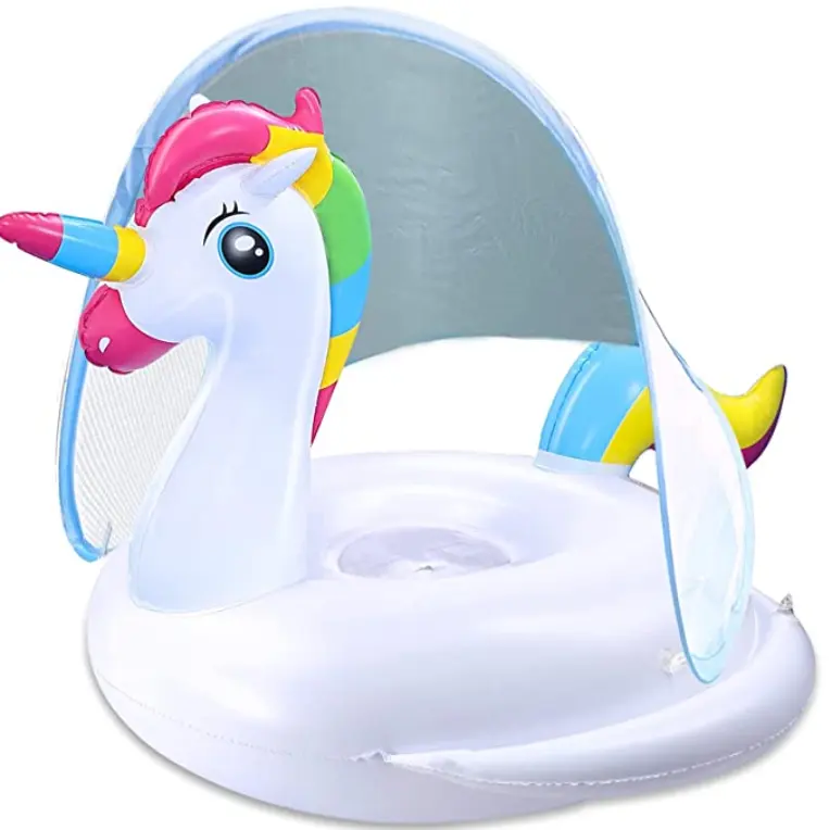 Baby Swimming Pool Float with Canopy Inflatable Pool Floats Ring Float Swim with Safety Seat Babies Spring Trainer Newborn I