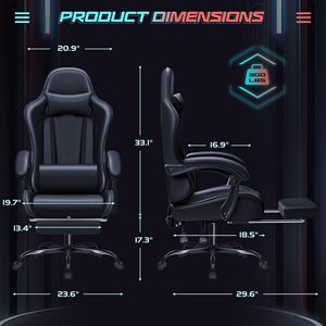 Fauteuil de massage et de jeu noir style course inclinable avec repose-pieds et accoudoirs réglables - Product Image 3
