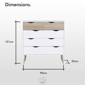 <span class=keywords><strong>Commode</strong></span> à <span class=keywords><strong>5</strong></span> <span class=keywords><strong>tiroirs</strong></span> blanche et effet chêne, <span class=keywords><strong>commode</strong></span> de chambre à coucher de style <span class=keywords><strong>scandinave</strong></span>, armoire de rangement de style nordique avec pieds effilés - Product Image 5