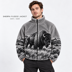 Chaqueta <span class=keywords><strong>de</strong></span> invierno <span class=keywords><strong>de</strong></span> forro polar Sherpa Bison para hombre, con cremallera completa, estilo occidental, para exteriores, proveedor <span class=keywords><strong>mayorista</strong></span> OEM ODM personalizado para marcas - Product Image 3