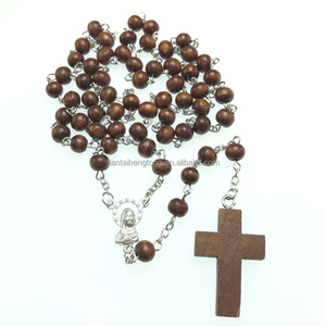 A buon mercato 6*7mm rosario marrone scuro vergine maria rosari perline di legno religioso cattolico collana croce bianca ciondolo in magazzino - Product Image 5