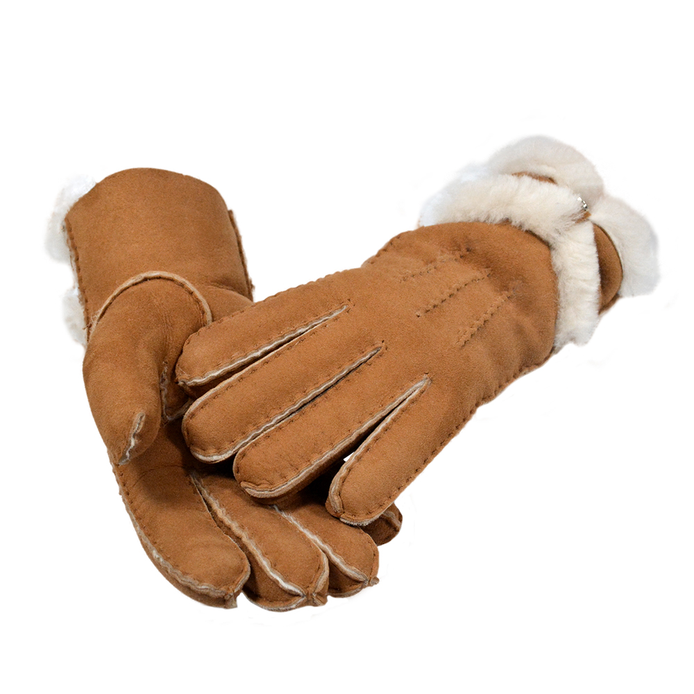 Зимние женские перчатки, женские кожаные меховые перчатки, перчатки с пятью пряничками