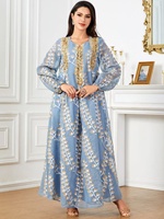Nouvelle robe longue d'été en polyester grande taille brodée pour femme, manches longues, longueur ras du sol, style musulman moyen-oriental