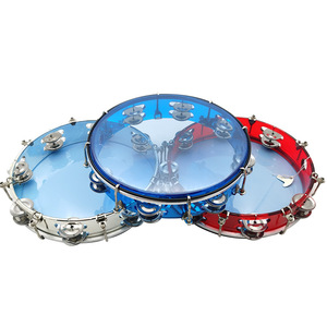 Wholesale Transparent Plastic Tambourine Double Row Stainless Steel Jingles Adjustable Drumhead <b>For</b> Performance - Product Image 1