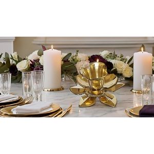Lotus Shaped <b>Brass</b> <b>Candlestick</b> Holder Handicraft Metal Pillar Holder for Home & Wedding Decor Golden 4 X 1.6" - Product Image 4