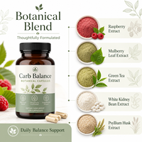 Cápsulas Botánicas Carb Balance con Extracto de Frambuesa, Extracto de Hoja de Morera, Extracto de Té Verde, Extracto de Frijol Blanco