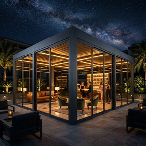 Pérgola Retráctil en Oferta con Panel Lateral de Vidrio para Terraza, Área de Entretenimiento al Aire Libre en Penthouse - Product Image 1