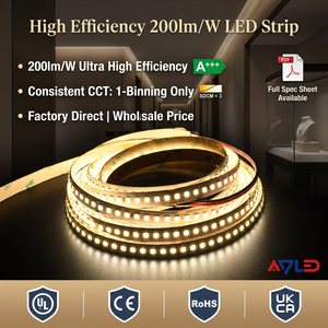 Bande LED haute efficacité 200lm/W 24V SMD 2835 180 LED/m CRI 90+ Ruban LED flexible IP65 Dimmable Économie d'énergie pour projets - Product Image 1