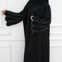 Cardigan Noir 2025 pour Musulmane Luxe Abaya Ouverte Style Sans Effort Broderies Perles Abaya Vente en Gros Vêtements Islamiques Turcs Modestes