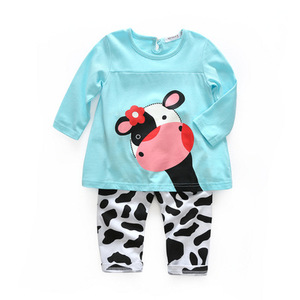 Ropa de algodón para recién nacidos, conjunto de ropa para <span class=keywords><strong>bebés</strong></span>, camiseta de manga larga con estampado de vaca, pantalones elásticos, trajes de estilo informal para niños pequeños hechos de estambre - Product Image 3