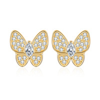 Boucles d'oreilles clous papillon en moissanite de luxe léger pour femme, cadeaux, argent sterling 925, collier Mujer Plata De Ley