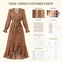 Robe mi-longue en mousseline à col en V et imprimé floral pour femme, avec manches longues évasées, taille à nouer, volants asymétriques et ourlet asymétrique pour soirée