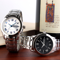 Reloj de Pulsera de Acero Inoxidable con Movimiento de Cuarzo Simple para Hombre, Cristal de Vidrio, Resistente al Agua hasta 10 Bares, Correa Ajustable, Visualización de Día/ Fecha, Estilo Casual