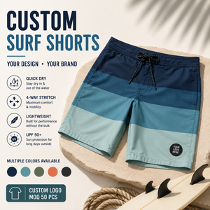 Custom Logo Men's Board <b>Shorts</b> Quick Dry 4 Way Stretch UPF 50+ Lightweight <b>Woven</b> Fabric Surf Swim Trunks OEM ODM Manufacturer - Product Image 2