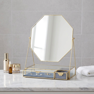 Wholesale Brass and Glass Jewelry Organizer Box with <b>Mirror</b> and Drawers Customized Design for Home Storage and Display - Product Image 1