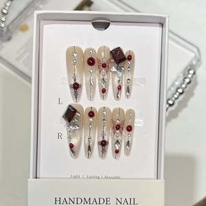 Sanctuaire Papillon Gothique Presse <span class=keywords><strong>sur</strong></span> Ongles Hiver Foncé Style avec Peint À La Main <span class=keywords><strong>Rubis</strong></span> Art De Luxe Faux Ongles - Product Image 3