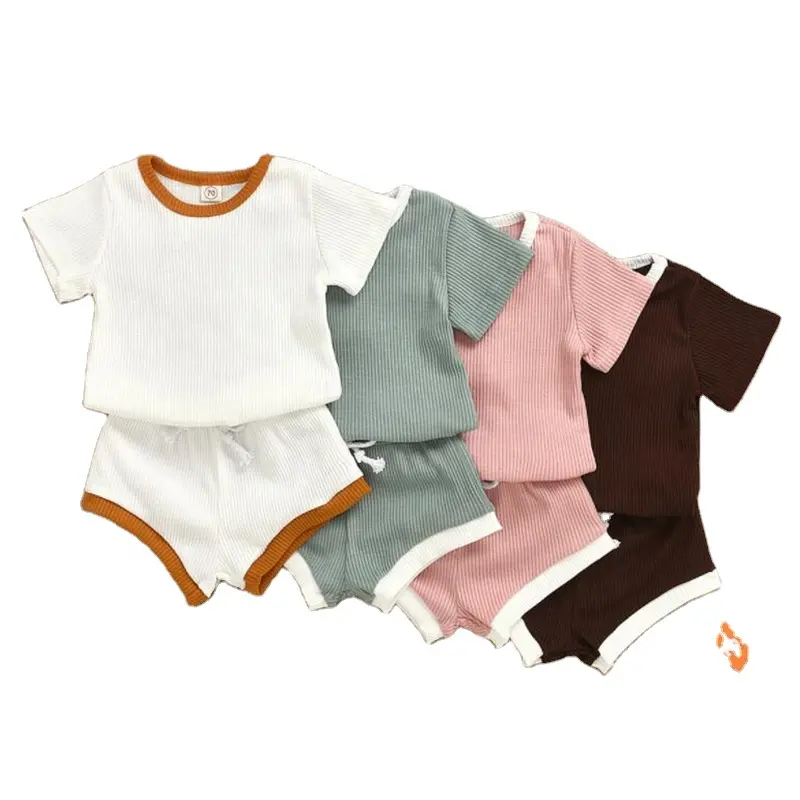 Summer Baby Pajamas Sets Wholesale Hot Sale Solid Pure Color Cotton Lace-up Toddle Pajamas Sets