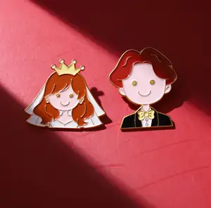 Personalized Chinese style cartoon groom bride series wedding anniversary lapel pin badge accessories Brooch soft enamel