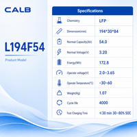 Cellule de batterie LiFePO4 CALB 3.2V 54Ah, 4000+ cycles, charge rapide 4C, faible coût de vie (LCOE), longue durée de vie, grade A