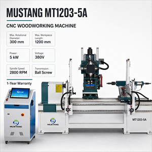 เครื่องกลึงไม้ Mustang MT1203-5A 5 แกน ความยาวกลึง 1200 มม. ความยาวแกว่ง 300 มม. พร้อมฟังก์ชั่นกัดและแกะสลัก สำหรับทำขาเก้าอี้ - Product Image 2