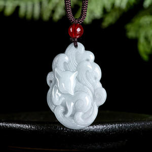 Pendentif en jadéite naturelle, renard à neuf queues, mode, simplicité, unisexe, cadeau avec certificat d'évaluation DW102 - Product Image 1