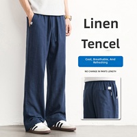 Pantalon décontracté en lyocell et lin tissé haut de gamme ODM, coupe classique pour homme, taille élastique, taille mi-haute, léger pour l'été