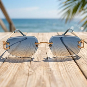 Glimmering Diamond Look Luxury Eco-Friendly Semi-Rimless <b>Sunglasses</b> for <b>Men</b> with Lightweight Comfort for All Seasons - Product Image 3