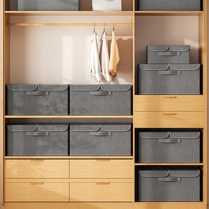 Nhà tủ quần áo quần áo tổ chức giỏ lưu trữ hộp có thể gập lại vải lanh chăn gấp hộp lưu trữ tủ với nắp đôi - Product Image 6