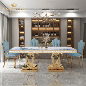 <span class=keywords><strong>Tavolo</strong></span> da pranzo moderno <span class=keywords><strong>6</strong></span> <span class=keywords><strong>posti</strong></span> lusso dorato in acciaio inox cornice rettangolo in marmo <span class=keywords><strong>tavolo</strong></span> da pranzo - Product Image 1