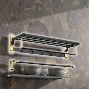 Suite de baño de oro negro montada en la pared sin taladro de 6 piezas de lujo moderno para decoración de hotel con juego de accesorios de baño - Product Image 6