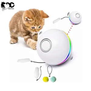 智能七彩发光二极管灯小猫滚球电动环铃铛羽毛自动互动室内猫玩具球