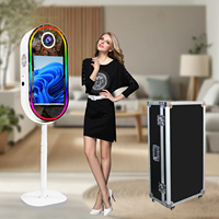 Cabina de Fotos con Espejo Ovalado de Nueva Tecnología, Pantalla Táctil, Tiras LED, Espejo Mágico para Eventos y Fiestas