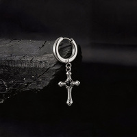 Boucles d'oreilles créoles pendantes croix esthétique gothique sombre en acier inoxydable 316L avec zircon noir, bijoux unisexe punk grunge pour hommes et femmes