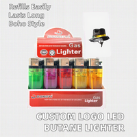 Briquet LED noir coupe-vent portable jetable classique avec logo personnalisé, à gaz butane, en plastique, accessoire pour fumeurs de cigarettes
