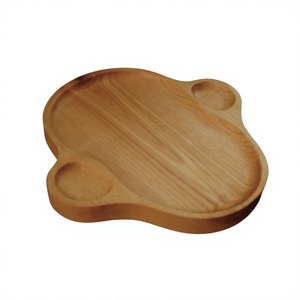 Plateau de service en bois avec deux bols à sauce, ustensile écologique naturel fabriqué au Vietnam - Product Image 1