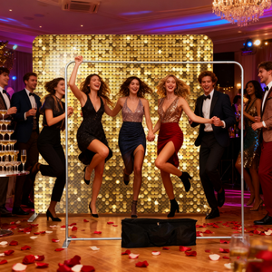 ฉากหลังงานเลี้ยงแบบพกพา ผ้าตึงพิมพ์ลายด้วยเทคนิค Dye Sublimation ลายเลื่อมสีเงิน สำหรับงานอีเว้นท์ - Product Image 6