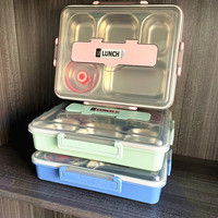 Boîte à lunch simple grande capacité à 5 compartiments en acier inoxydable 304, style japonais, isotherme, vente en gros pour étudiants et employés de bureau