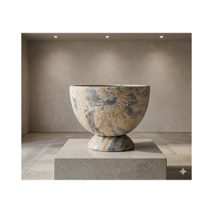 Pot de fleurs décoratif léger en fibre de verre avec piédestal, motif marbre, pour jardin extérieur et patio, prêt à être expédié - Product Image 1