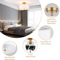 Plafonnier LED transfrontalier de style américain avec abat-jour en tissu, IP65, base en fer blanc simple, montage en saillie pour salon et chambre