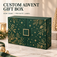 Boîte cadeau de l'Avent personnalisée, boîte rigide en carton à double porte avec dorure or pour Noël