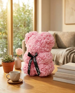 Ours en roses artificielles de 25 cm en boîte, fleurs en PE, cadeau de Saint-Valentin pour petite amie, femme, mère, pour décoration murale à la maison - Product Image 2